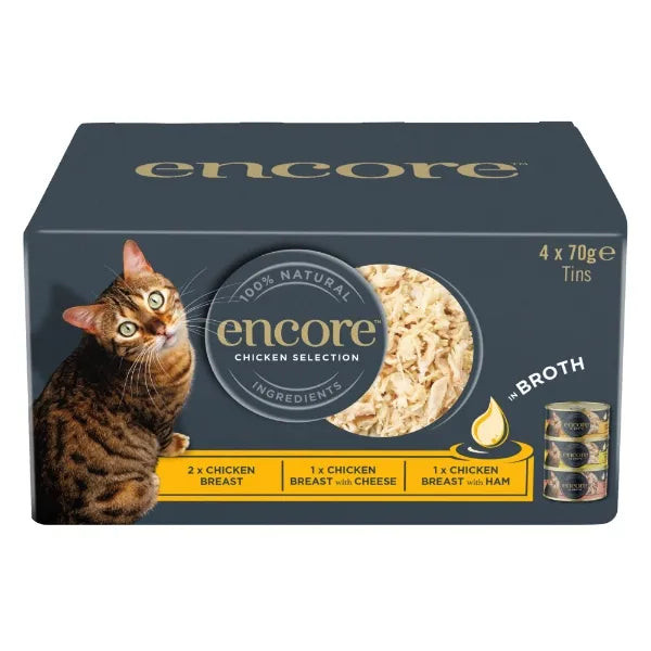 Encore Adult Wet Cat Food Tin - Chicken Selection in Broth 4 x 70g