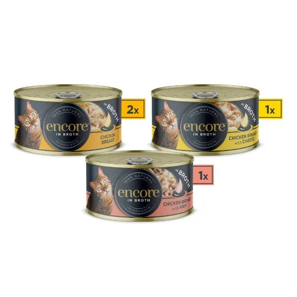 Encore Adult Wet Cat Food Tin - Chicken Selection in Broth 4 x 70g