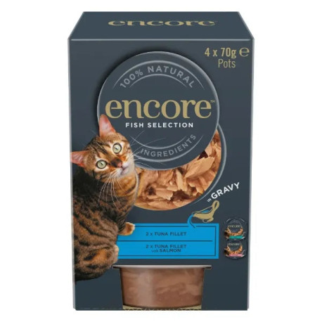 Encore High Protein Wet Cat Food - Fish in Gravy Pot 4 x 70g