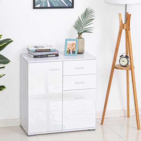 Modern High Gloss Sideboard Storage Cabinet Table Chest of Drawers for Bedroom Living Room Storage Furniture, White