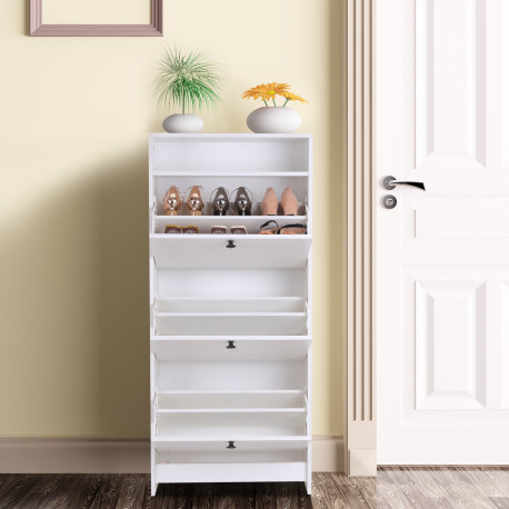 Shoe Cabinet with 3 Flip Doors, 4 Tier Shoe Rack with 1 Open Shelf, Slim Shoe Cupboard for 14-18 Pairs Shoes, for Hallway and Na