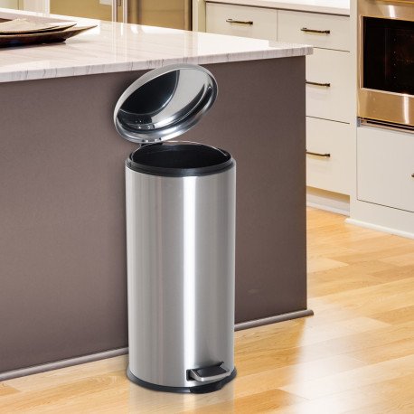 Foot Pedal Bin Stainless Steel Metal Waste Rubbish Lid Kitchen Garbage 30L Silver