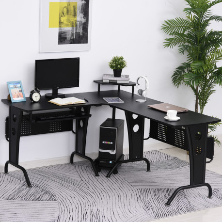 L-Shaped Corner Desk, Gaming Desk with CPU Rack, Keyboard Tray, Space-Saving Computer Desk with Steel Frame for Home Office,165 