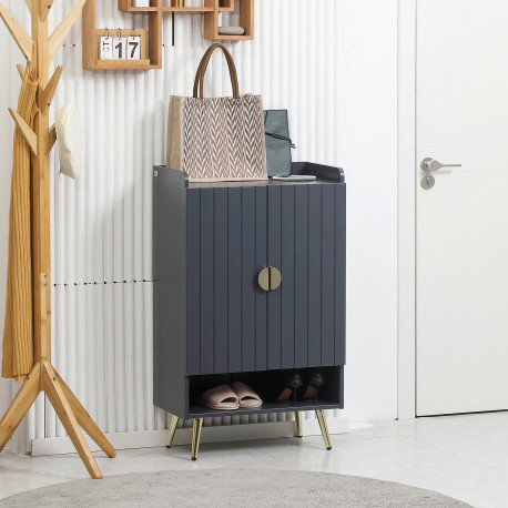 Modern Shoe Cabinet with 2 Doors, Open Shelf and Adjustable Shelves, Hallway Shoe Cupboard for 15 Pairs of Shoes, Entryway Stora