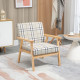 Modern One Seater Sofa for Living Room, Linen Fabric Small Couch with Rubber Wood Frame, Armrests, Lattice Pattern, Upholstered 