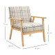 Modern One Seater Sofa for Living Room, Linen Fabric Small Couch with Rubber Wood Frame, Armrests, Lattice Pattern, Upholstered 