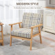 Modern One Seater Sofa for Living Room, Linen Fabric Small Couch with Rubber Wood Frame, Armrests, Lattice Pattern, Upholstered 