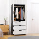 2 Door Wardrobe, Modern Wardrobe with 3 Drawers and Hanging Rod for Bedroom, Black