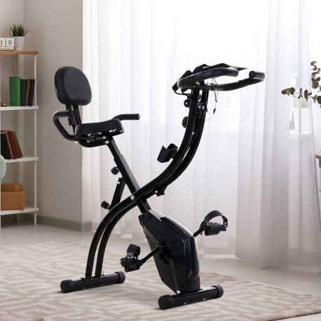 2-in-1 Folding Exercise Bike with 8-Level Magnetic Resistance, Arm Resistance Band, Pulse Sensor, Black