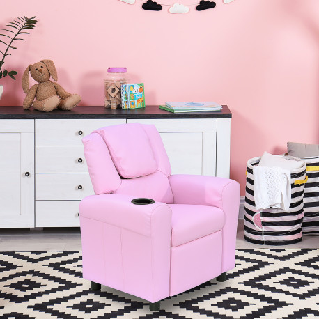 Kids Recliner Chair, PU Leather with Adjustable Backrest, Footrest, Padded Headrest, Pink