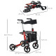 Folding Rollator Walker with Seat and Backrest, Lightweight Walking Frame with Detachable Storage Bag, Dual Brakes, Adjustable H