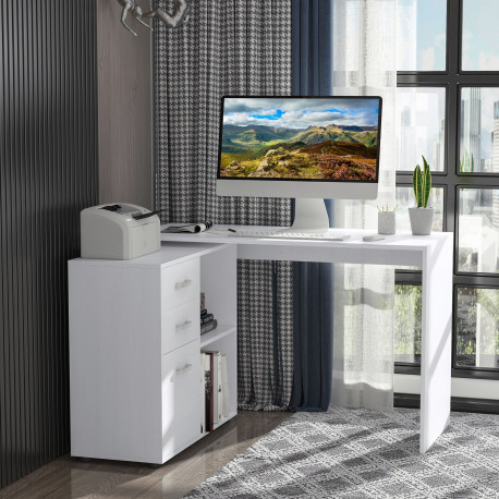 L-Shaped Computer Desk, 2 Shaped Corner Desk with Drawers, File Cabinet and Storage Shelves, Home Office Desk, 117 x 83.5 x 76cm