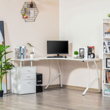 L-Shaped Computer Desk Table with Storage Drawer Home Office Corner Industrial Style Workstation for A4 Files 152 x 143.5 x 76cm