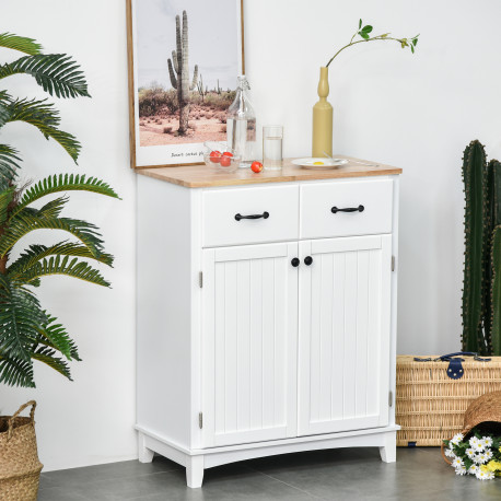 Modern Kitchen Cupboard, Wooden Storage Cabinet, Tableware Organizer with 2 Drawers for Living & Dining Room, White