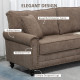 3 Seater Sofas for Living Room, Fabric Sofa with Nailhead Trim, Cushions and Pillows, Brown