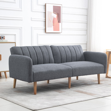 3 Seater Sofa Bed, Convertible Linen Fabric Sofa Couch, Click Clack Sofabed with Adjustable Split Backrest for Living Room, Bedr