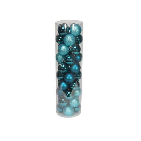 48 Turquoise Baubles in Matt, Shiny & Glitter Finish (8cm)