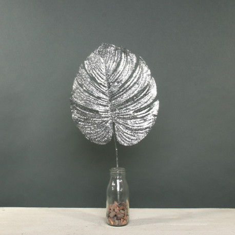 Silver Glitter Monstera Leaf (Medium)