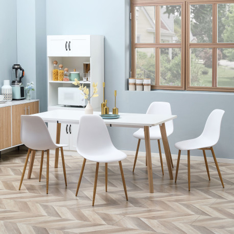Modern Dining Chairs Set of 4, Kitchen Chairs with Backrest and Steel Legs for  for Dining Room, Living Room, White