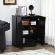 High Gloss Storage Cabinet, Freestanding Storage Cupboard with Adjustable Shelves for Living Room, Bedroom, Hallway, Black