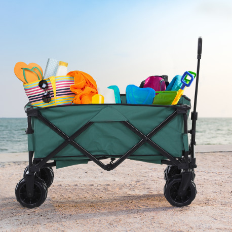 Outsunny Outdoor Folding Garden Trolley on Wheels, Pull Along Camping Cart, Cargo Wagon Trailer with Telescopic Handle, Big Whee