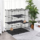 PawHut 3 Level DIY Pet Playpen Metal Small Animal Cage Rabbit Ferret Chinchillas Cage 4 Doors Bottom Trays Black