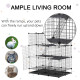 PawHut 3 Level DIY Pet Playpen Metal Small Animal Cage Rabbit Ferret Chinchillas Cage 4 Doors Bottom Trays Black