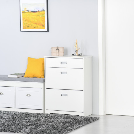 Shoe Cabinet, Slim Shoe Storage Cabinet with Drawer, 2 Flip-up Doors and Adjustable Shelf, Narrow Shoe Cupboard for 16 Pairs of 