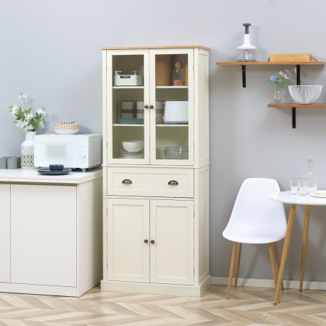 Freestanding Kitchen Cupboard, 5-tier Storage Cabinet with Adjustable Shelves and Drawer for Living Room, Dining Room, Cream Whi