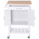 Kitchen Storage Trolley Cart Rolling Wheels Shelves Cupboard W/ Drawer And Towel Rail Rubber Wood Worktop White