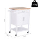 Kitchen Storage Trolley Cart Rolling Wheels Shelves Cupboard W/ Drawer And Towel Rail Rubber Wood Worktop White