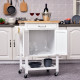 Kitchen Storage Trolley Cart Rolling Wheels Shelves Cupboard W/ Drawer And Towel Rail Rubber Wood Worktop White