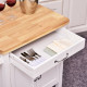 Kitchen Storage Trolley Cart Rolling Wheels Shelves Cupboard W/ Drawer And Towel Rail Rubber Wood Worktop White