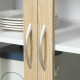 Modern Kitchen Cupboard, Freestanding Storage Cabinet Hutch with Central Drawer, 2 Glass Door Cabinets and Countertop, 180cm