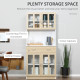 Modern Kitchen Cupboard, Freestanding Storage Cabinet Hutch with Central Drawer, 2 Glass Door Cabinets and Countertop, 180cm