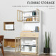 Modern Kitchen Cupboard, Freestanding Storage Cabinet Hutch with Central Drawer, 2 Glass Door Cabinets and Countertop, 180cm