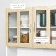 Modern Kitchen Cupboard, Freestanding Storage Cabinet Hutch with Central Drawer, 2 Glass Door Cabinets and Countertop, 180cm
