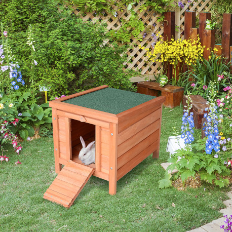 PawHut Wooden Rabbit Hutch Outdoor, Guinea Pig Hutch, Rabbit Hideaway, Cat House, Bunny Cage Small Animal House 51 x 42 x 43 cm,