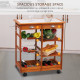 Rolling Kitchen Island Trolley Cart Drawer Shelves Basket Wheels W/  6 Bottle Wine Rack, Honey Colour