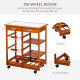 Rolling Kitchen Island Trolley Cart Drawer Shelves Basket Wheels W/  6 Bottle Wine Rack, Honey Colour