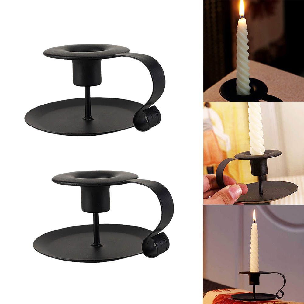 2 pcs Candlestick Holders with Handrail Candle Stands Vintage Decoration for Christmas Halloween Valentines