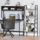 Bookcase 4-Tier Vintage Ladder Shelf with Wood Storage Rack, Stand Plants Display, Black and Brown