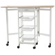 Drop-Leaf Kitchen Cart Trolley w/ 3 Baskets Drawer Surface Top 6 Universal Wheels Rolling Storage Unit Kitchen Home Dining Islan