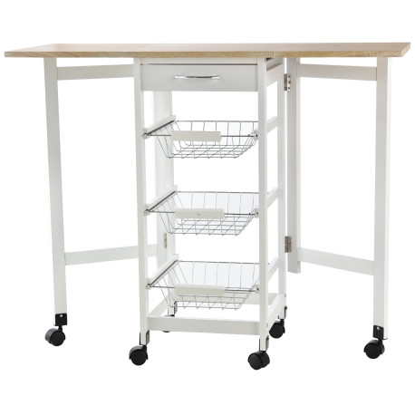 Drop-Leaf Kitchen Cart Trolley w/ 3 Baskets Drawer Surface Top 6 Universal Wheels Rolling Storage Unit Kitchen Home Dining Islan
