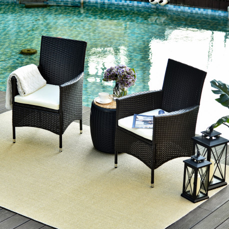 Outsunny 2 PC Outdoor Rattan Armchair Dining Chair Garden Patio Furniture w/ Armrests Cushions Deep Coffee