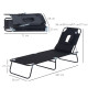 Outsunny Outdoor Foldable Sun Lounger, 4 Level Adjustable Backrest Reclining Sun Lounger Chair with Pillow and Reading Hole, Bla