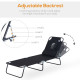 Outsunny Outdoor Foldable Sun Lounger, 4 Level Adjustable Backrest Reclining Sun Lounger Chair with Pillow and Reading Hole, Bla