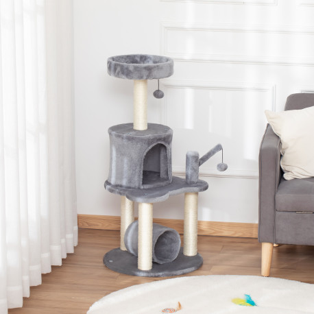PawHut Cat Tree Tower for Indoor Cats Climbing Activity Center Kitten Furniture with Jute Scratching Post Bed Tunnel Perch Hangi