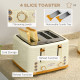 3000W 1.7L Rapid Boil Kettle &amp; 4 Slice Toaster, Kettle and Toaster Set with 7 Browning Controls and Crumb Tray, Beige
