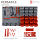 DURHAND 44 Piece Wall Mounted Tool Rack Organiser Storage Bins and Panel Set with Shelf Hook Screws Accessories Red